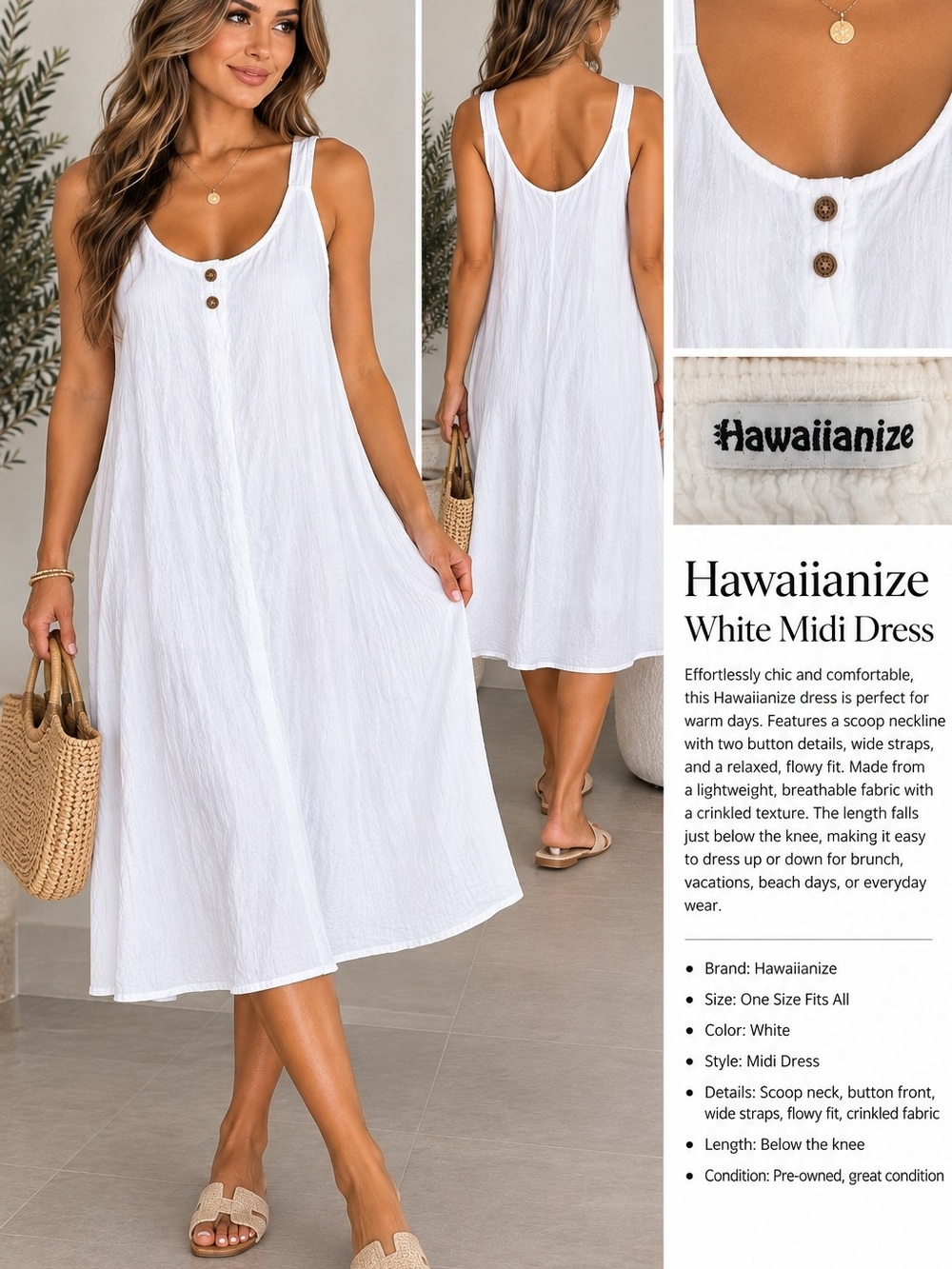 White Scoop-Neck Midi Dress